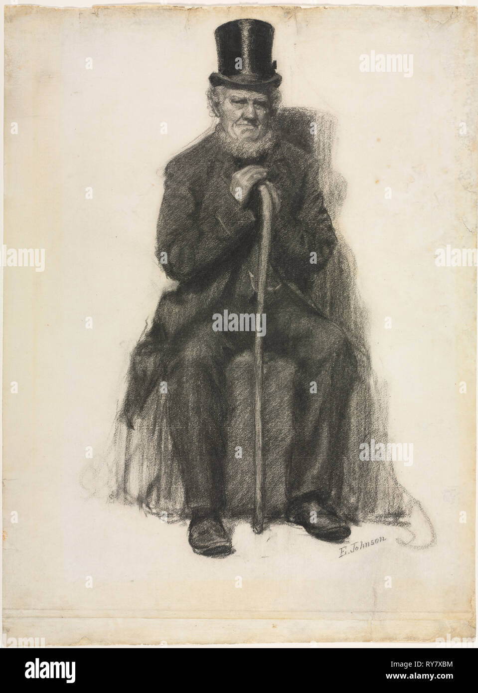 Study of an Old Man (Possibly a Study for Portrait of Peter Folger), c. 1886. Eastman Johnson (American, 1824-1906). Black chalk ; sheet: 62 x 45.7 cm (24 7/16 x 18 in Stock Photo