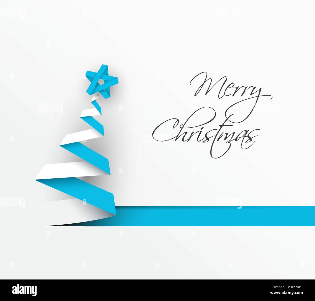 Simple vector christmas tree made from blue paper stripe - original new ...