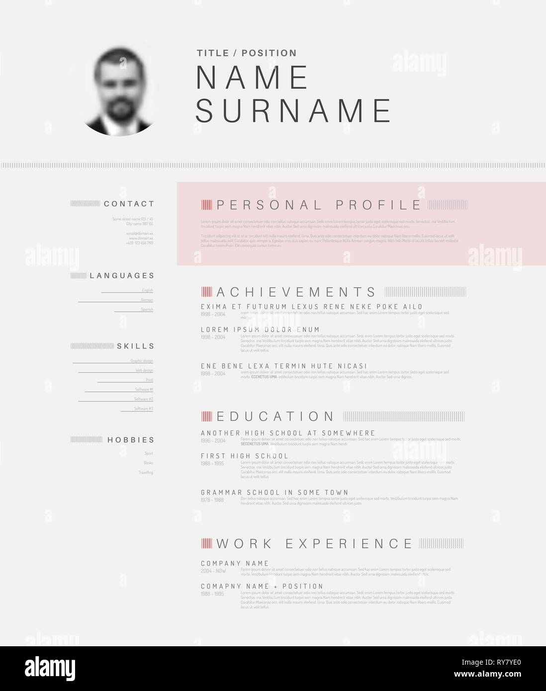 Vector minimalist black and white cv / resume template design with ...