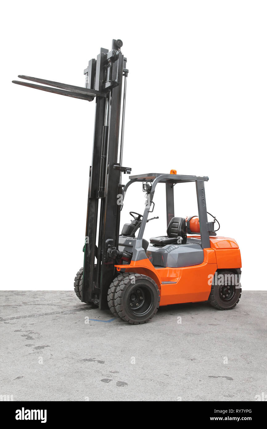 Gas Powered Orange Forklift Truck With Double Wheels Stock Photo Alamy