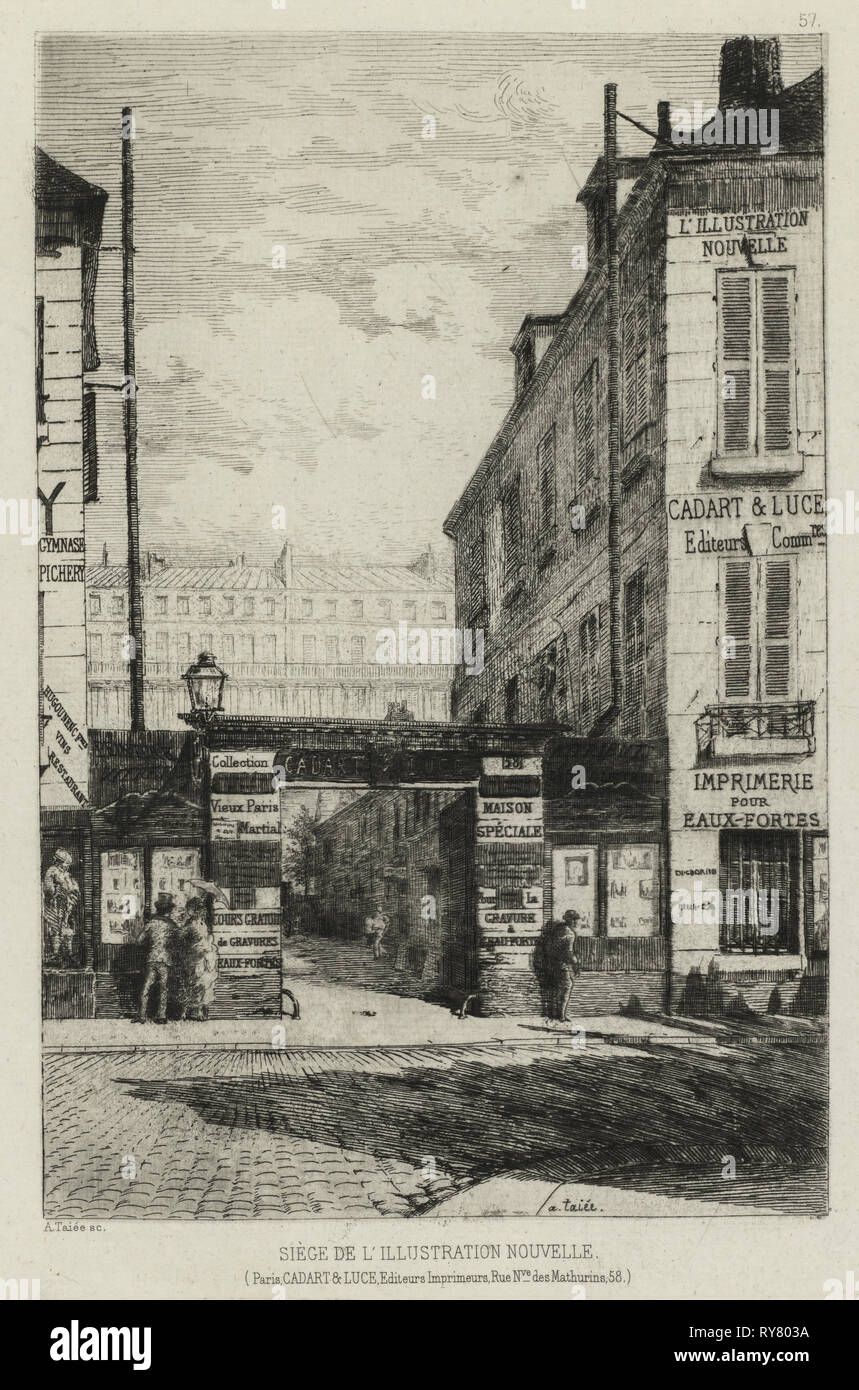 Siege de l'illustration Nouvelle. Alfred Taiée (French, 1820-1880), Cadart & Luce, Paris. Etching; sheet: 49.6 x 31.6 cm (19 1/2 x 12 7/16 in.); image: 23.7 x 15.7 cm (9 5/16 x 6 3/16 in Stock Photo