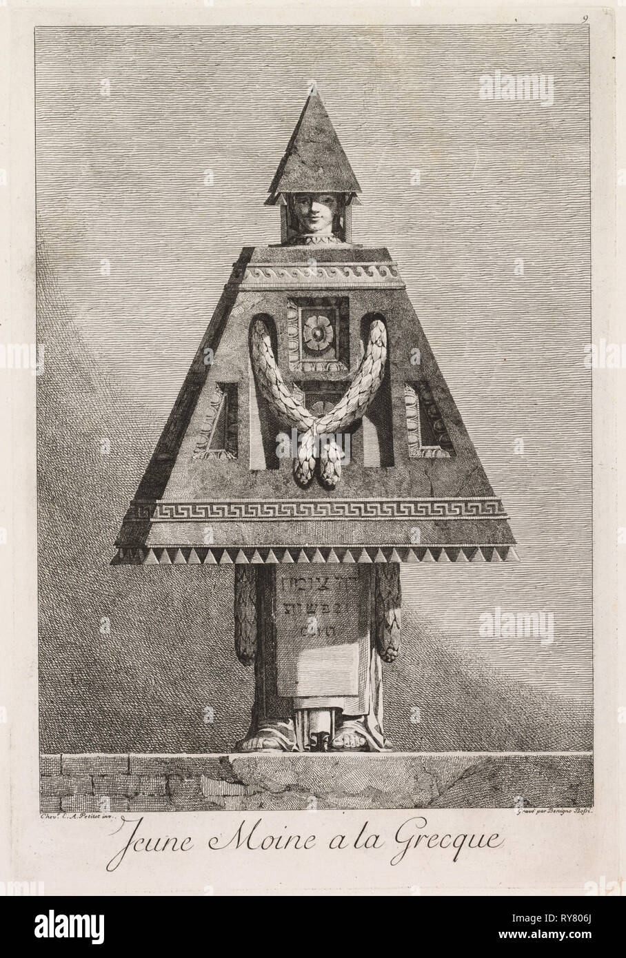 Mascarade à la Grecque: Jeune moine à la Grecque (Plate 9) , 1771. Benigno Bossi (Italian, 1727-1792). Etching Stock Photo