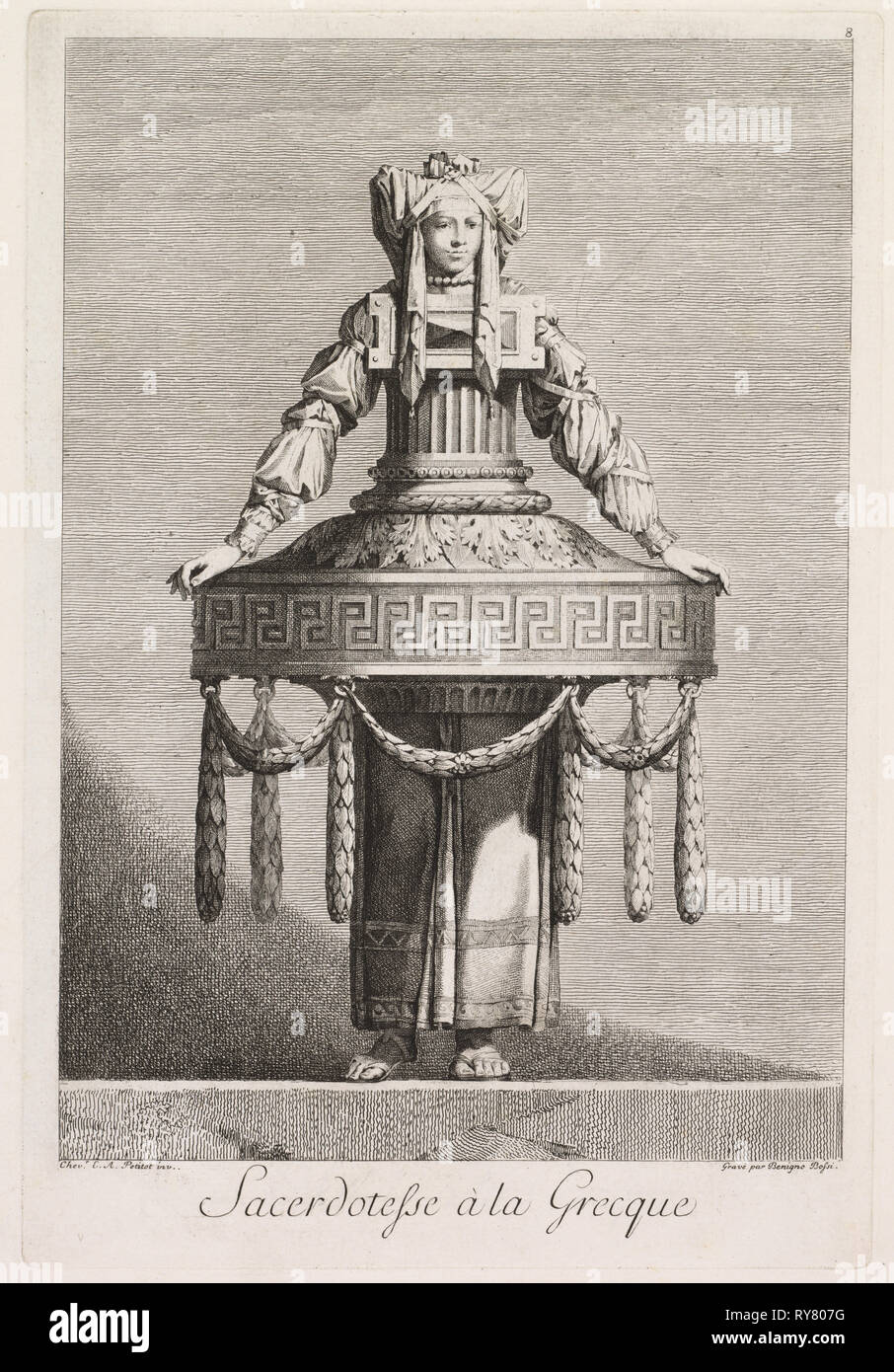 Mascarade à la Grecque: Sacerdotesse à la Grecque (Plate 8), 1771. Benigno Bossi (Italian, 1727-1792). Etching Stock Photo