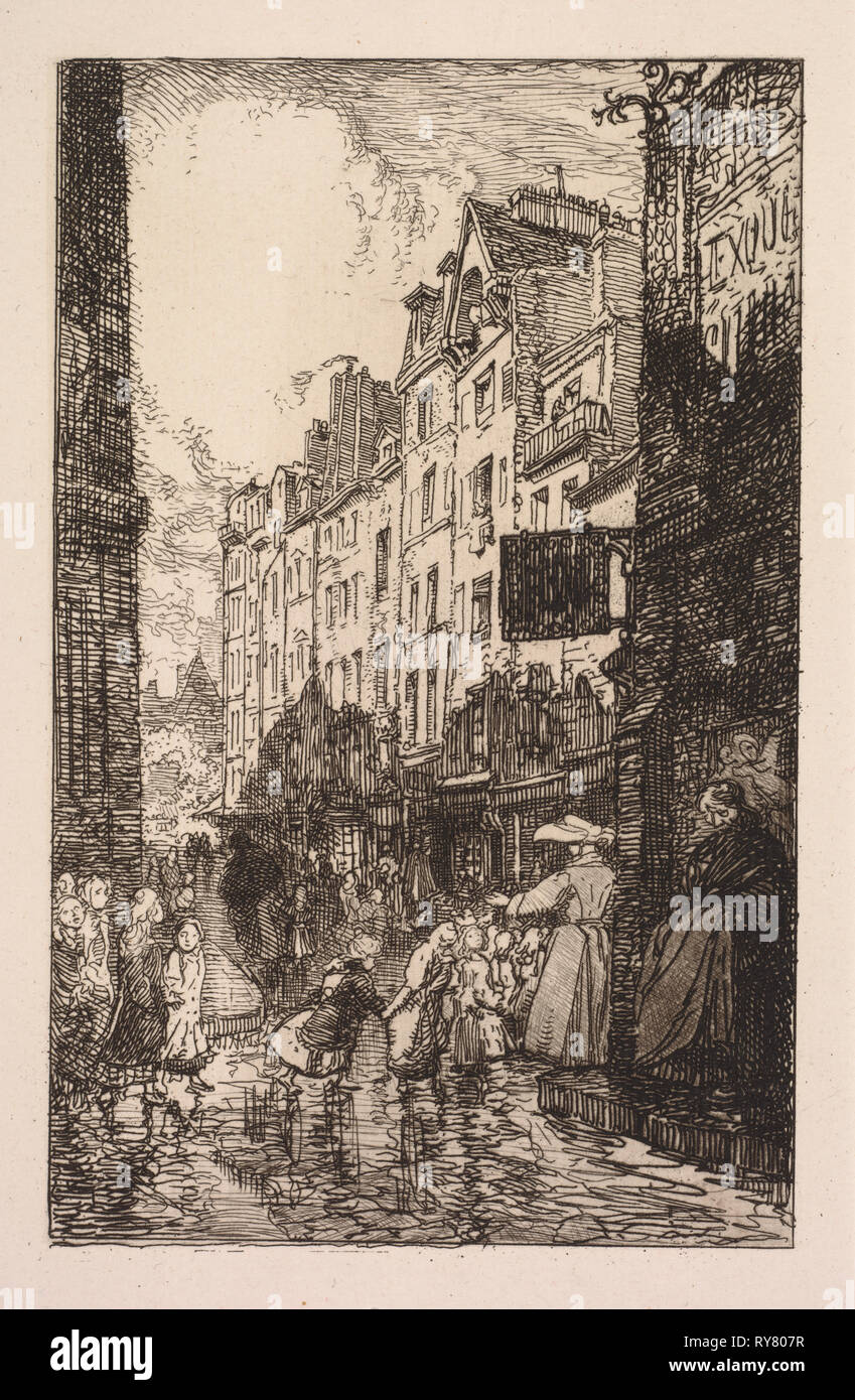 La Biévre, Les Gobelins, Saint-Séverin: Le Quartier Saint-Séverin: La Rue des Prêtres Saint-Séverin, 1901. Auguste Louis Lepère (French, 1849-1918). Etching; sheet: 29.4 x 21.5 cm (11 9/16 x 8 7/16 in.); platemark: 17.9 x 11.2 cm (7 1/16 x 4 7/16 in Stock Photo