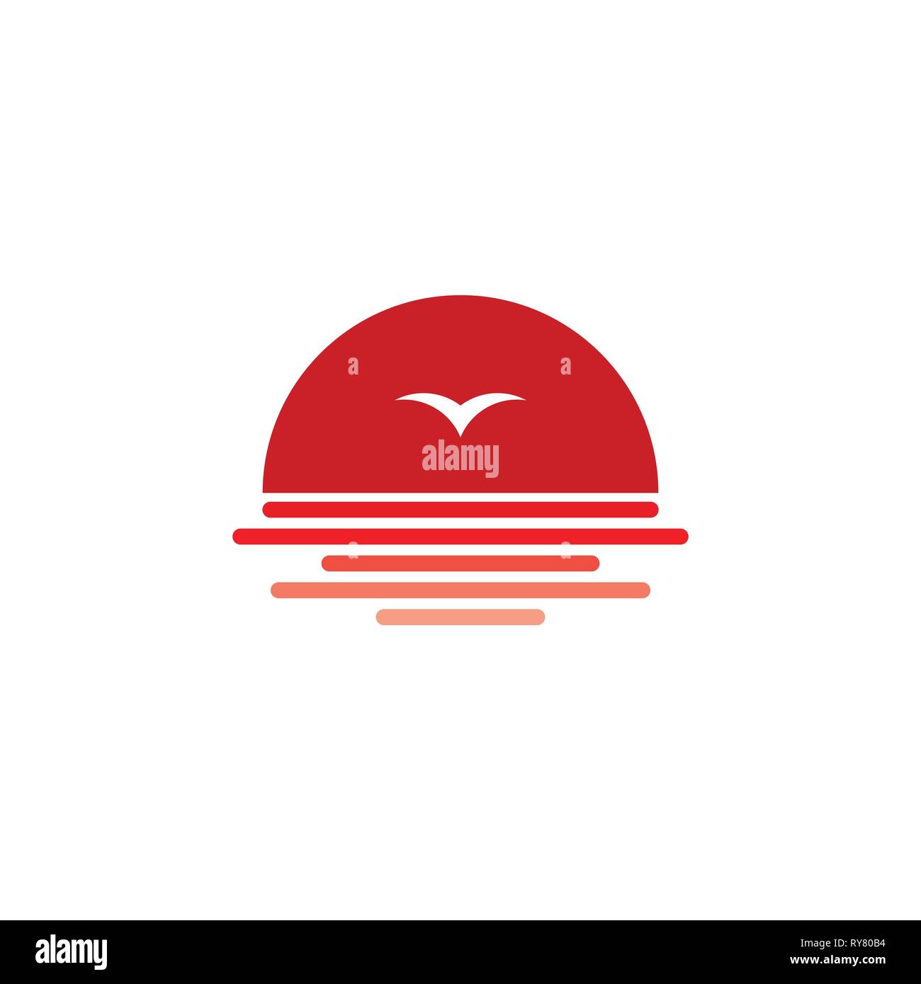 sunset sea bird stripes gradient logo vector Stock Vector
