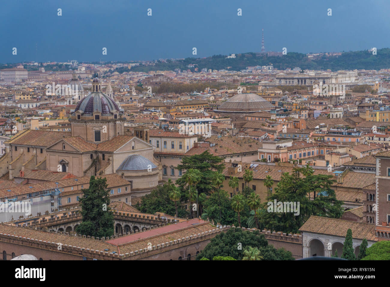 View from the top of Rome and historical buildings of city Stock Photo ...