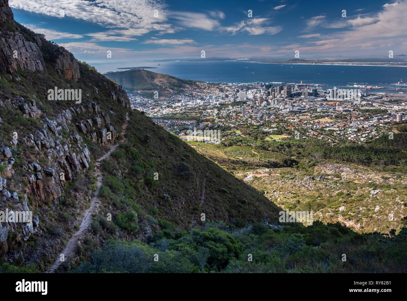 Cape Town from the Platteklip Gorge route, Table Mountain, Cape Town, Western Cape, South Africa Stock Photo