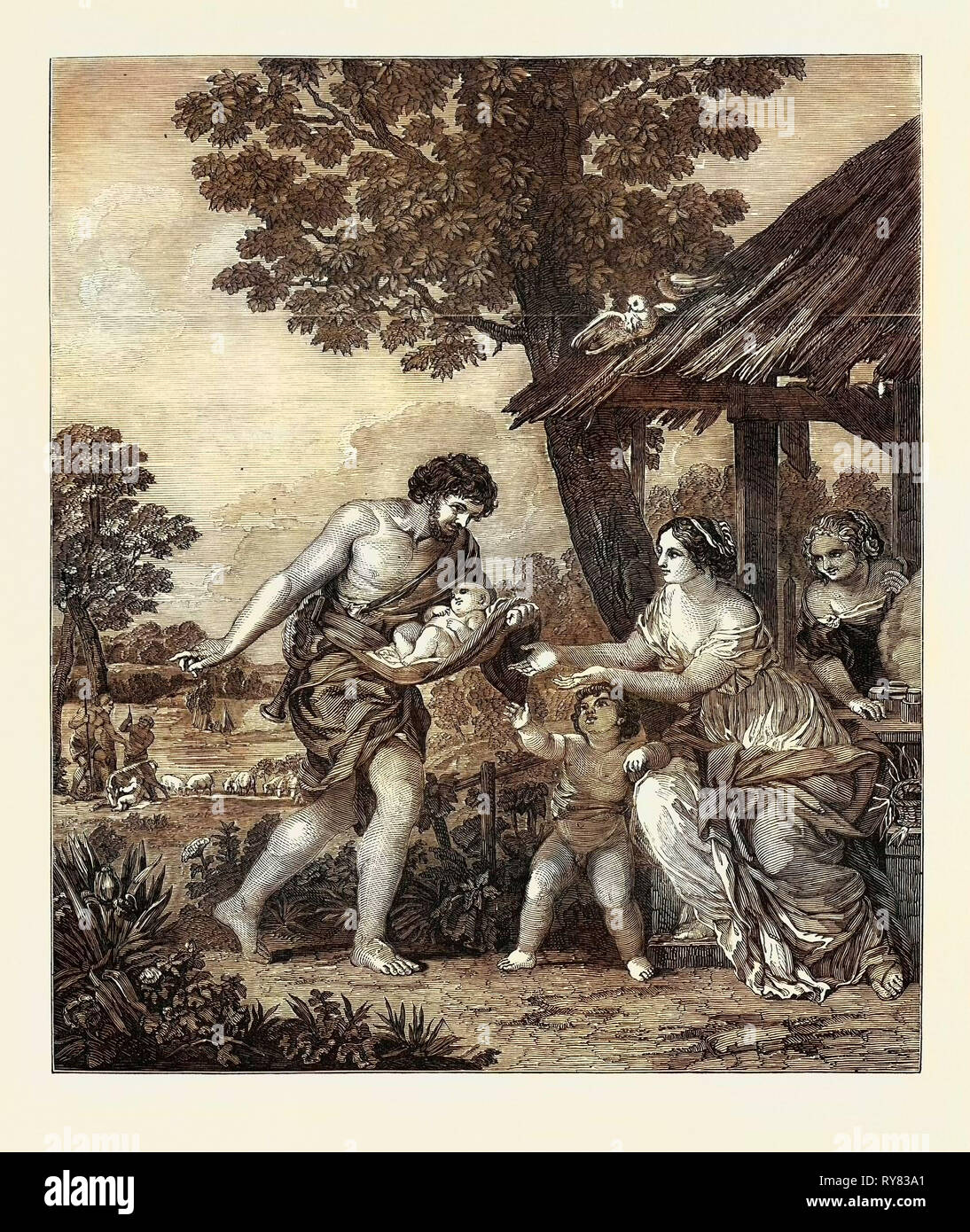 The Finding of Romulus and Remus from the Picture by Pietro Da Cortona Stock Photo
