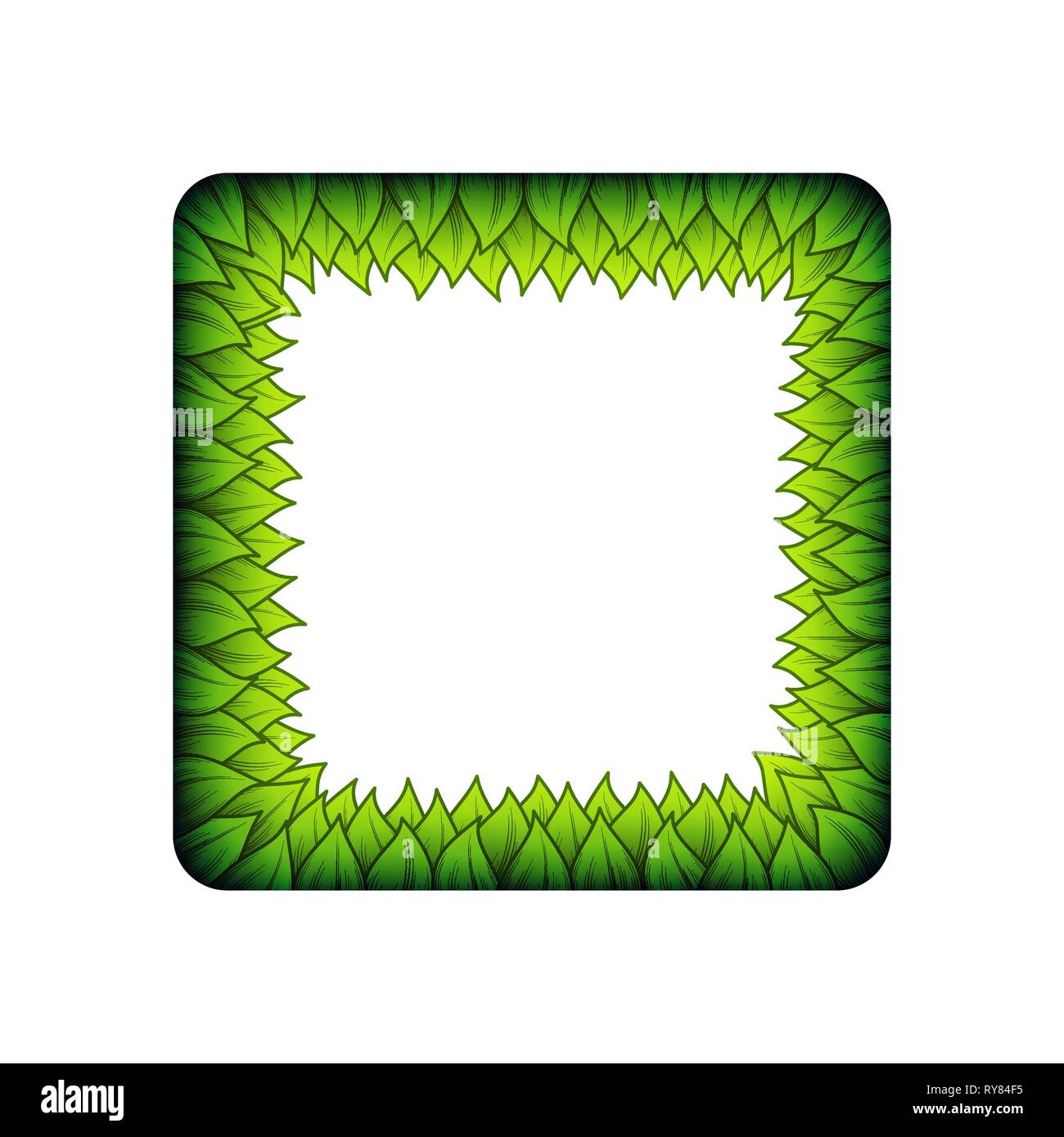 Abstract square frame with inner leaves isolated on white background Stock Vector
