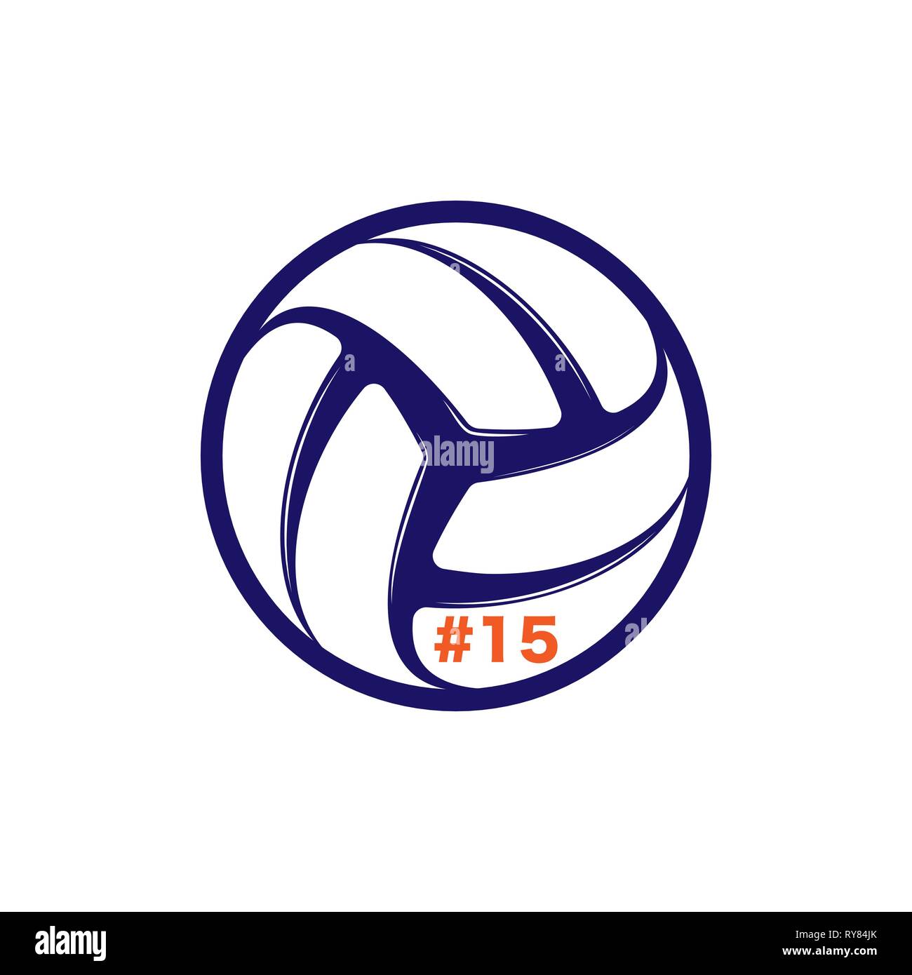 Abstract volleyball symbol with sample player number isolated on white background Stock Vector