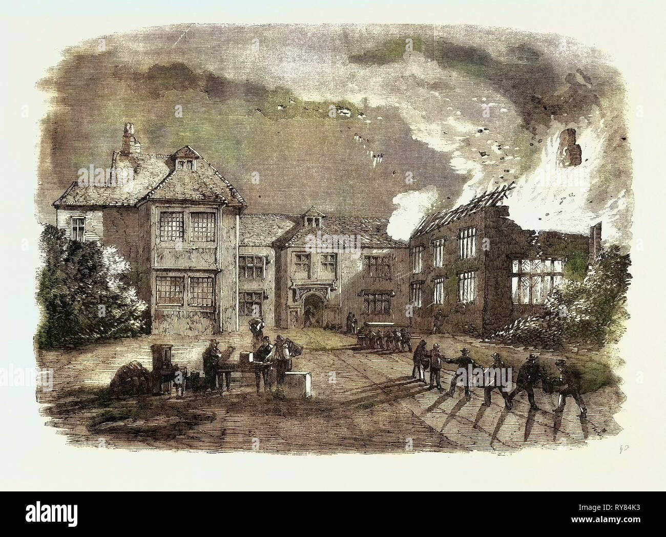 Destruction By Fire Of Birdingbury Hall Warwickshire From A