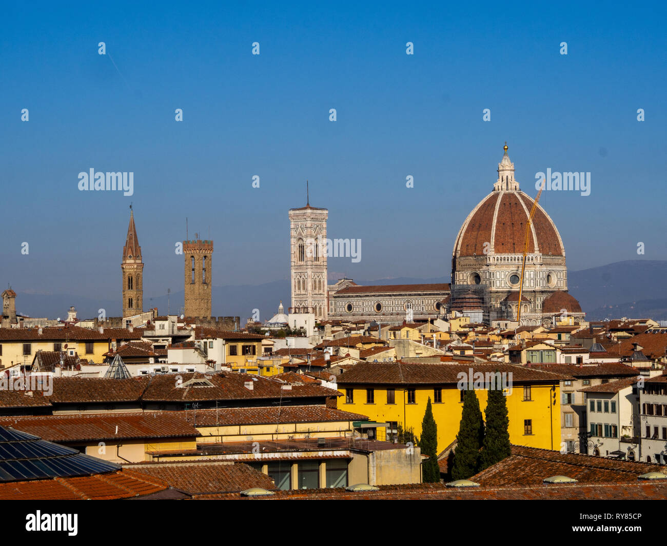 Cathedral of Santa Maria del Fiore, in Florence and its baptistery seen from afar Stock Photo