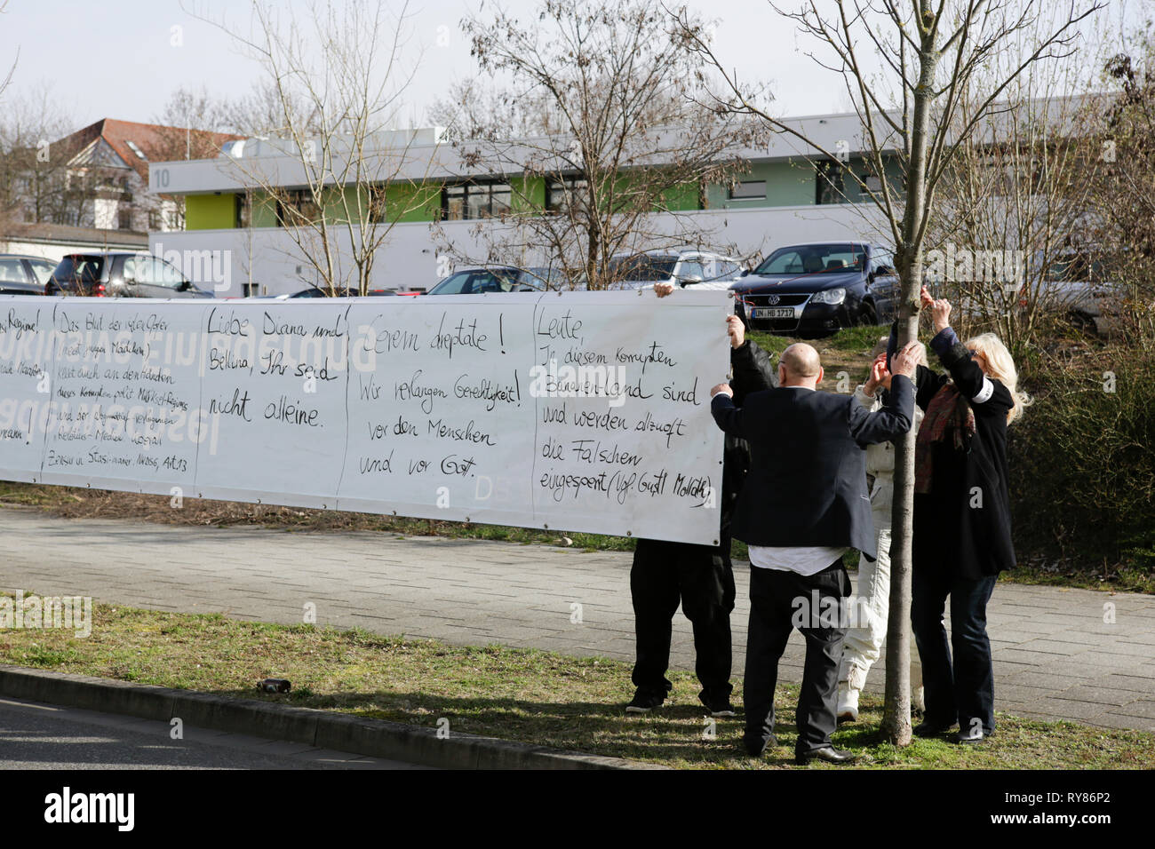Wiesbaden Germany 12th Mar 2019 Protesters Hang A Banner