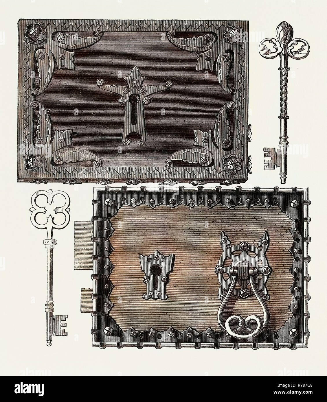 The International Exhibition: Hobbs and Ashley's Gothic Loom and Keys 1862 Stock Photo