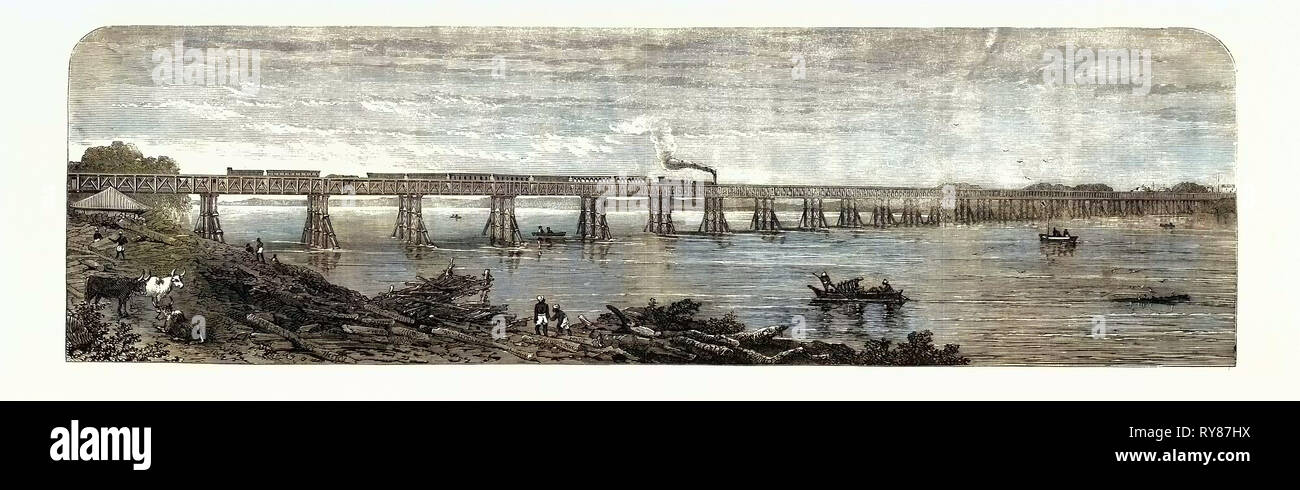 Viaduct Over the Taptee Near Surat for the Bombay Baroda and Central India Railway 1862 Stock Photo