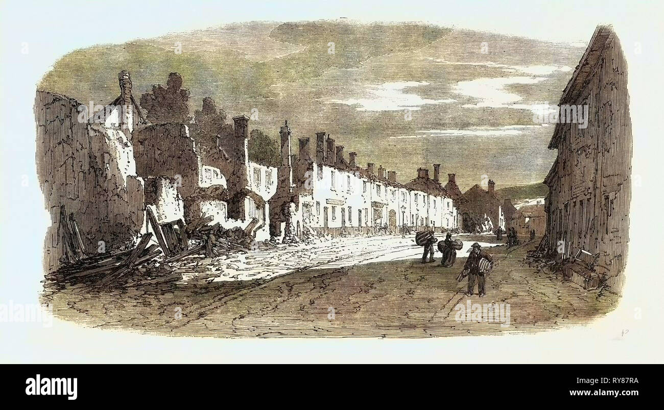 The Great Fire at Ottery St. Mary Devonshire Ruins of Mill Street UK