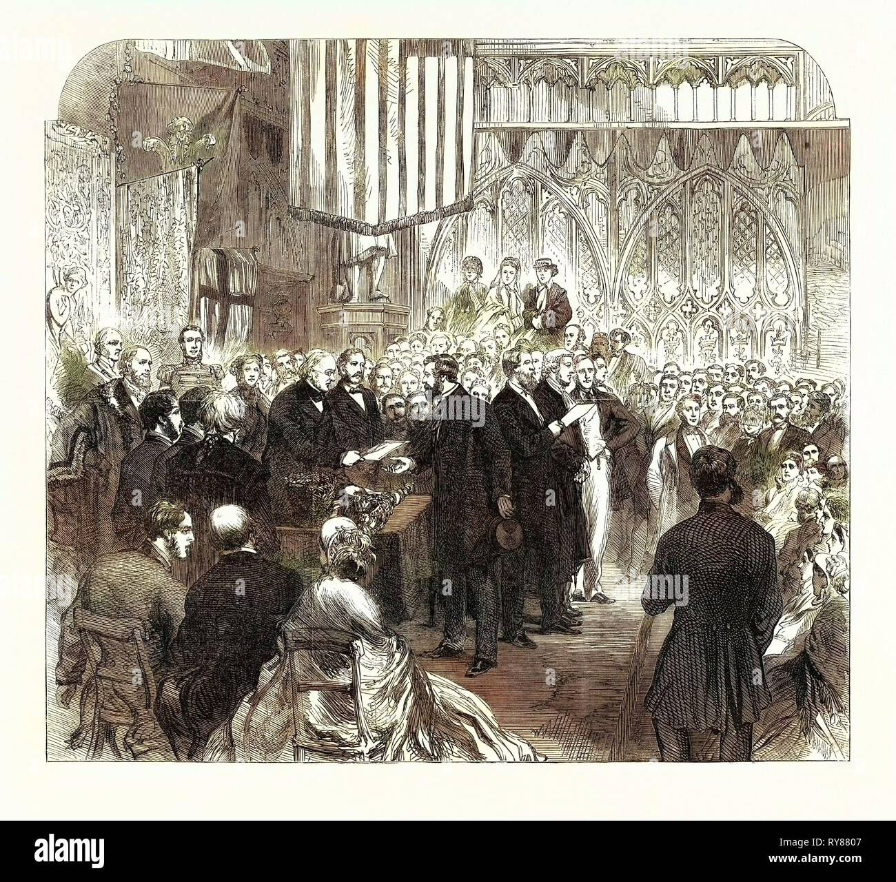 Mr. Peabody Distributing the Prizes at the Working Classes Industrial Exhibition Guildhall UK 1866 Stock Photo
