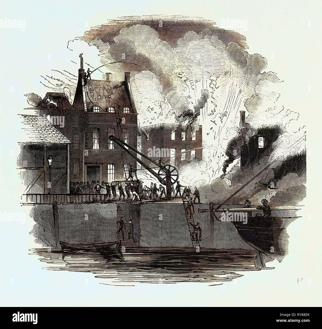 Fire at Boston, from a Drawing by Mr. W. Caister Stock Photo