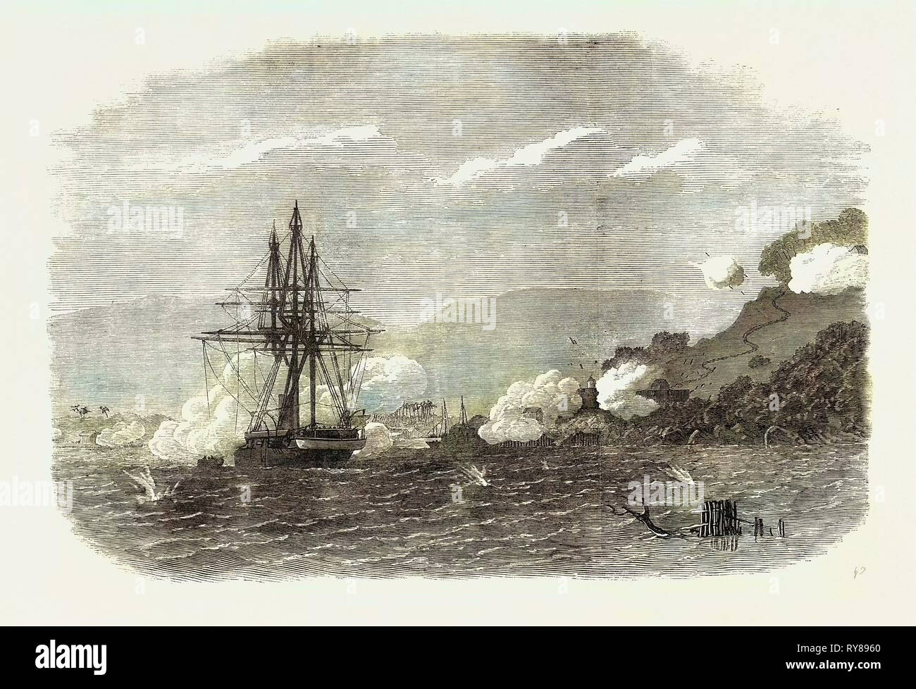 H.M.S. Rinaldo Bombarding Salangore in the Strait of Malacca 1871 Stock ...