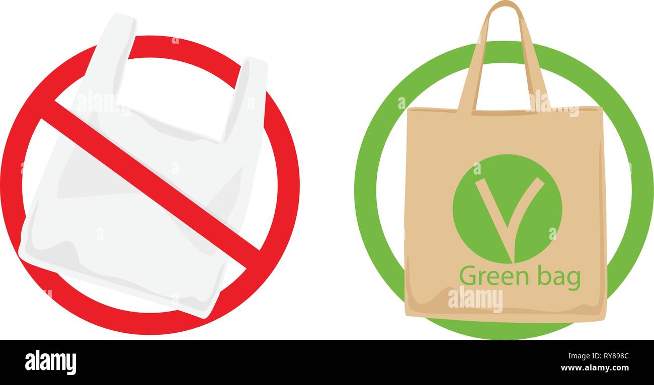Pollution problem concept. Say no to plastic bags, bring your own textile  bag. Signage calling for stop using disposable polythene package Stock  Vector Image & Art - Alamy