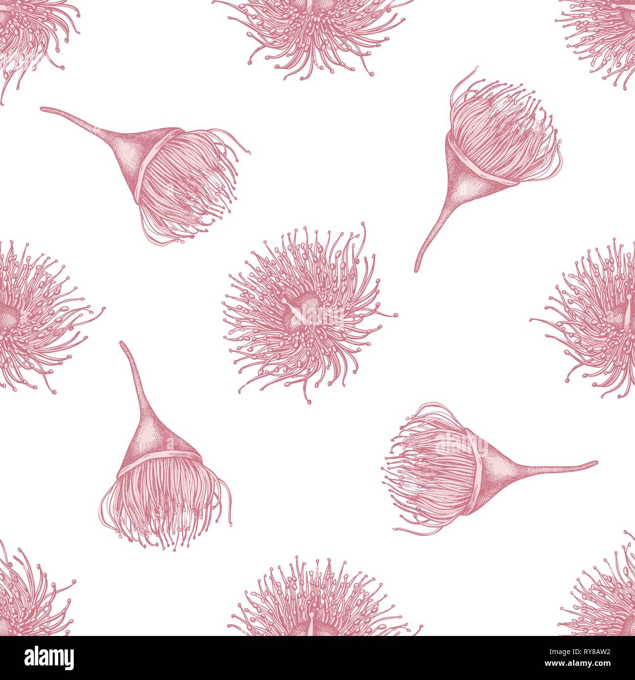 Seamless pattern with hand drawn pastel eucalyptus flower Stock Vector