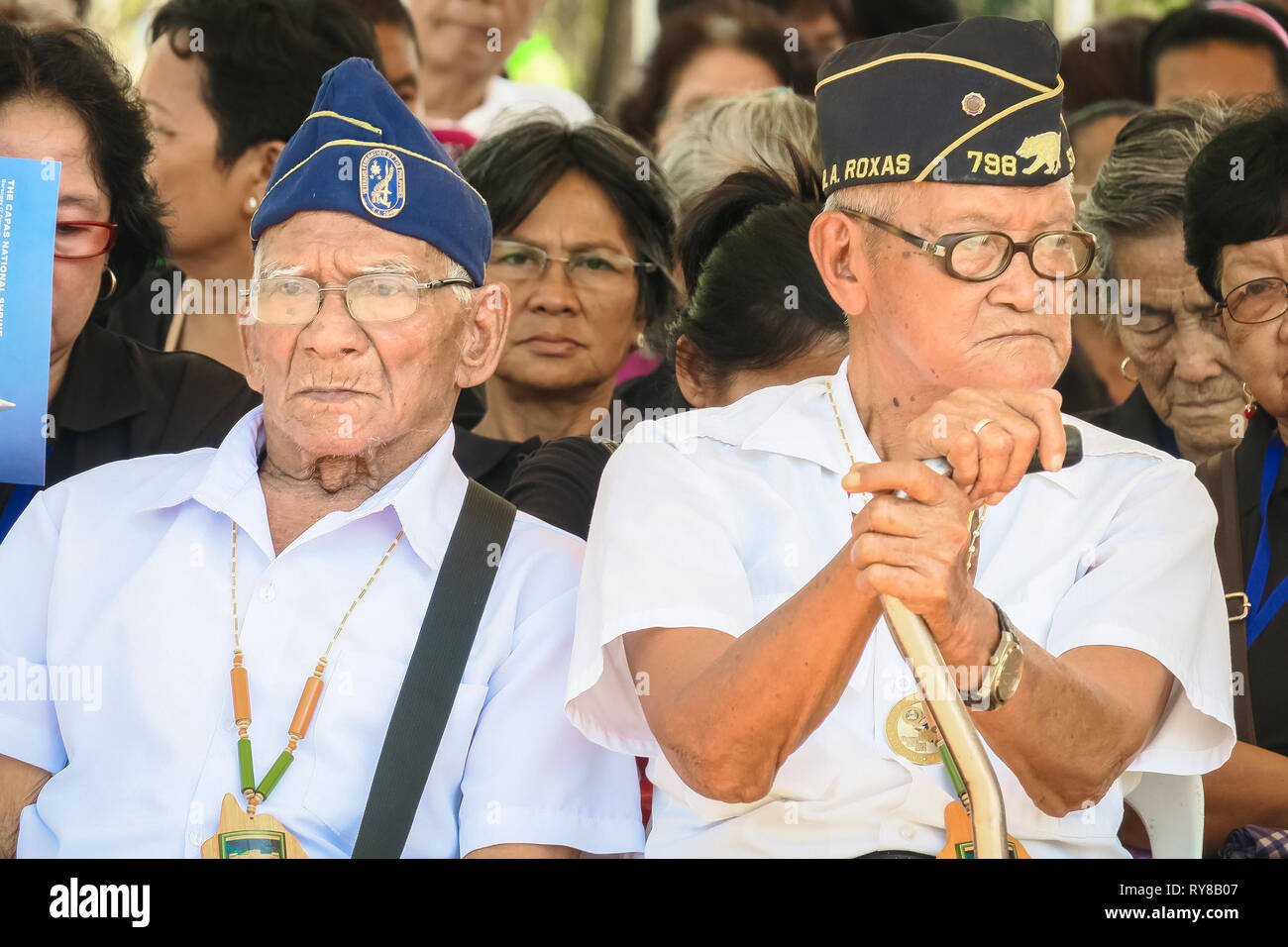 Filipino WWII Veterans at 74th Bataan Day Anniversary - Capas Shrine, Tarlac, Philippines Stock Photo