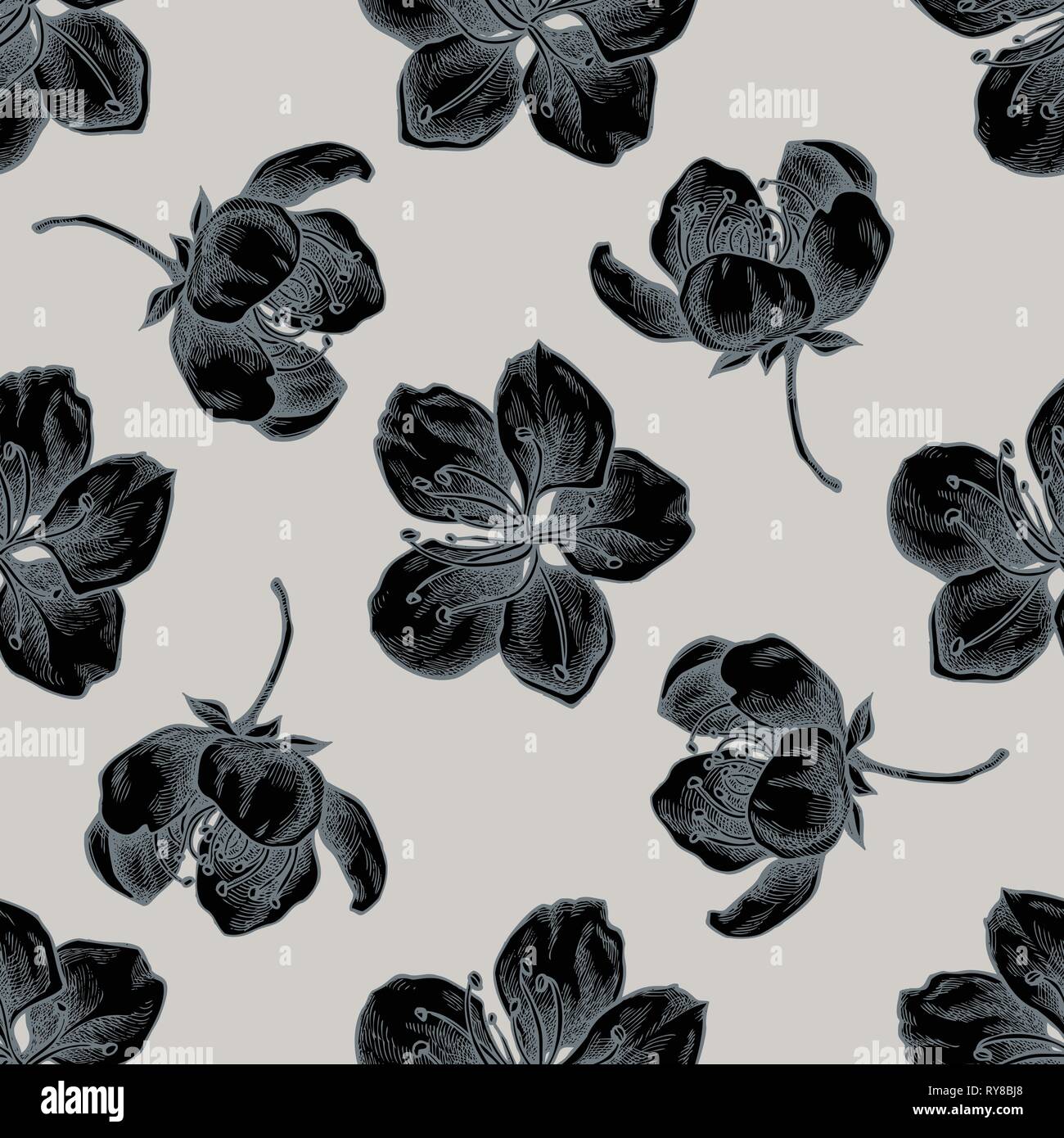 Seamless pattern with hand drawn stylized sakura Stock Vector