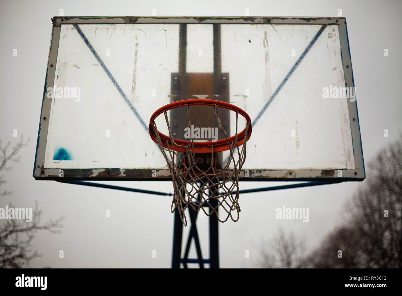Under the old basketball hoop, bad weather during autumn Stock Photo ...
