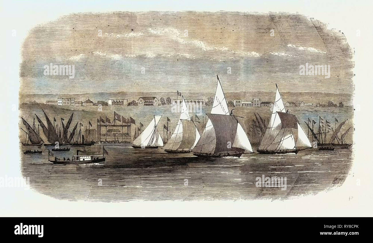 Fetes of the Viceroy of Egypt: Regatta at Ismailia on Lake Timsah 1869 Stock Photo