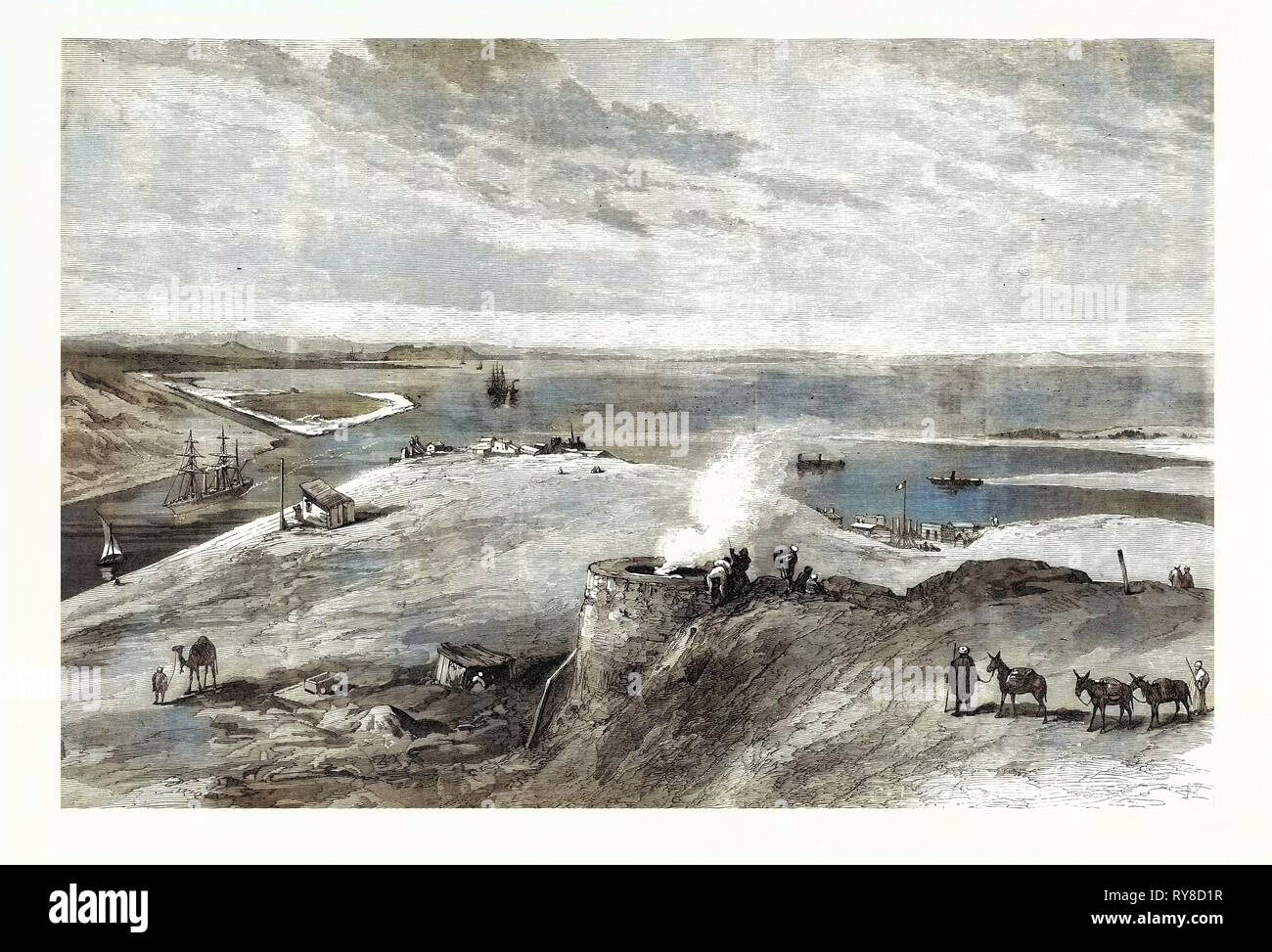 The Isthmus of Suez Maritime Canal: Lake Timsah 1869 Stock Photo
