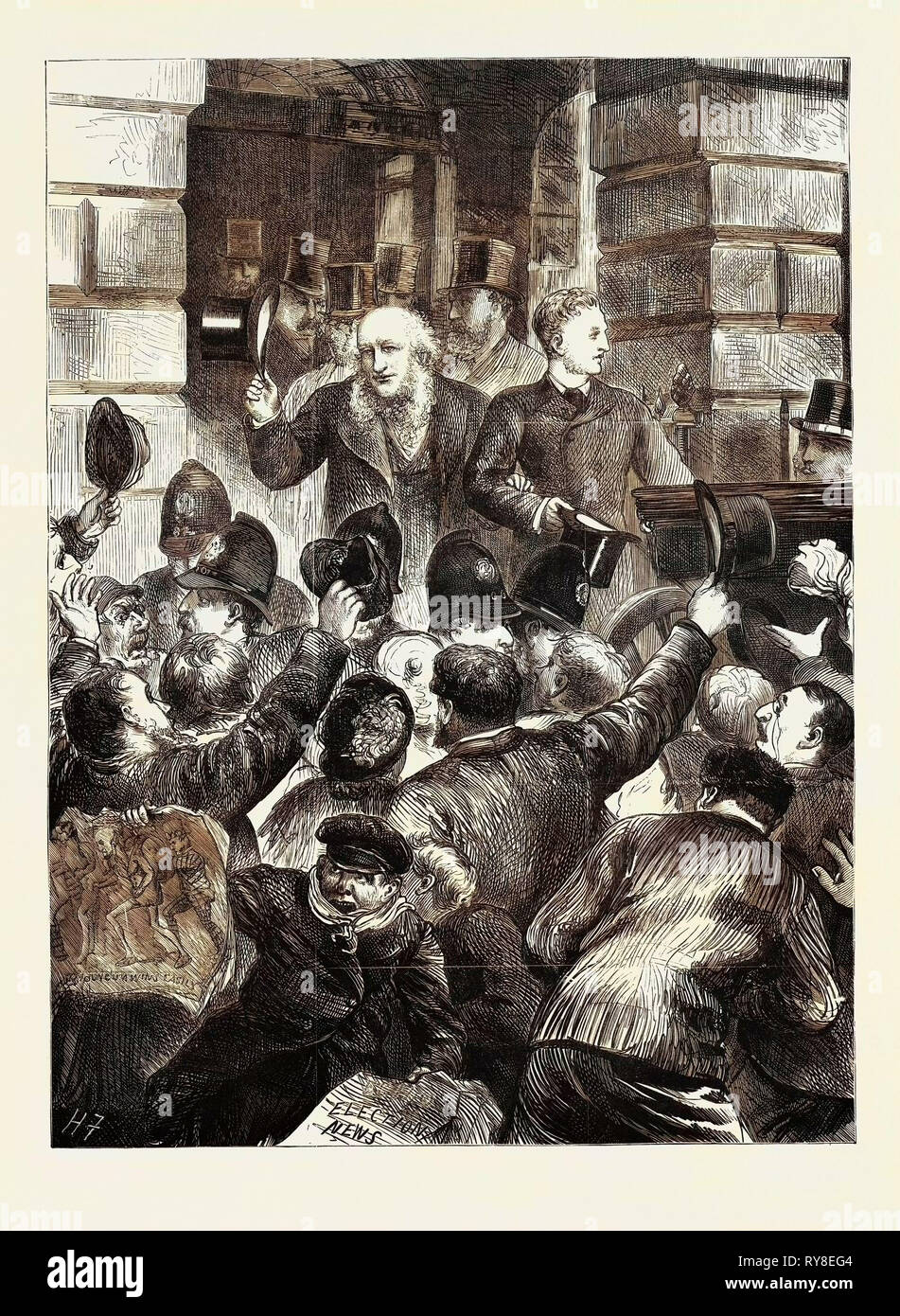 Electioneering at Liverpool: Scene at the Townhall after the Nomination 1880 Stock Photo