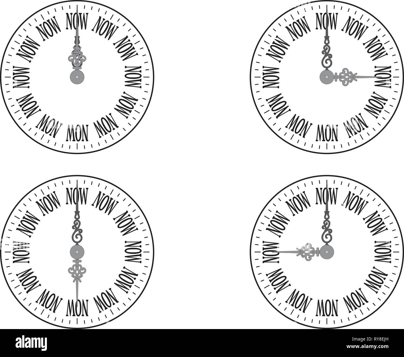 Clock with 4 types of time on a white background Stock Vector Image