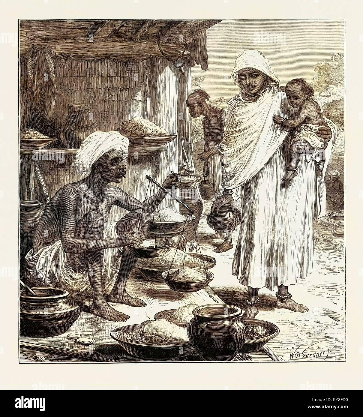 The Impending Famine in Bengal: A Bengalee Beniah or Grain Seller 1874 Stock Photo