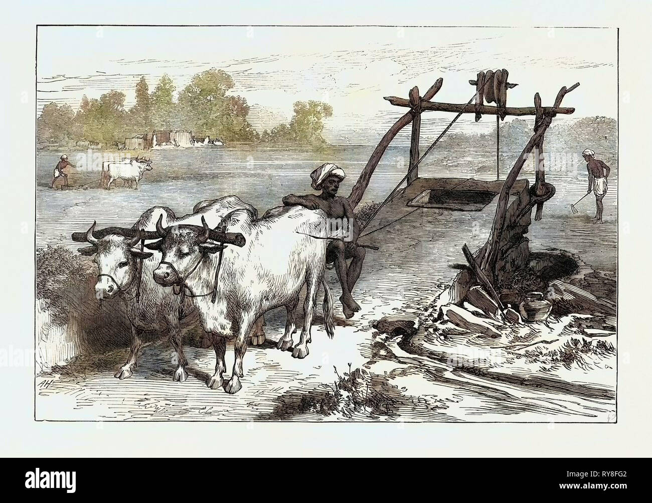 The Famine in Bengal: Indian Mode of Irrigation 1874 Stock Photo