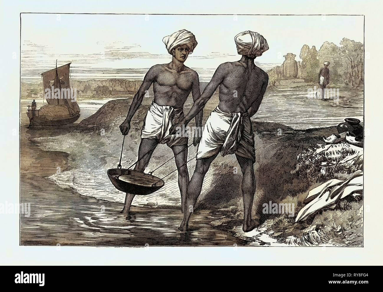 The Famine in Bengal: Indian Mode of Irrigation 1874 Stock Photo