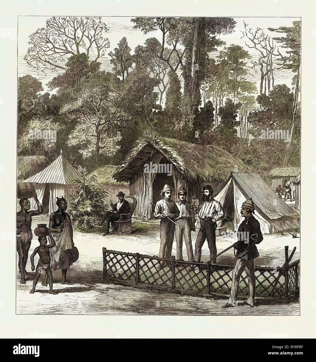 The Ashantee War: Newspaper Correspondents' Quarters in the Camp at Prah-Su 1874 Stock Photo