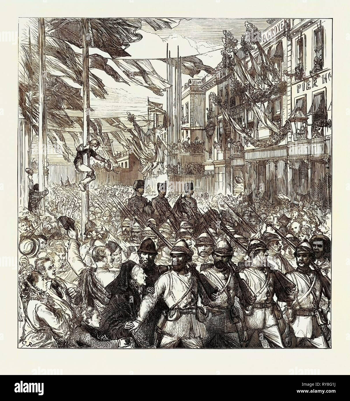 Antique Print 1886 BURMA Execution of a Dacoit by Royal Welsh Fusiliers