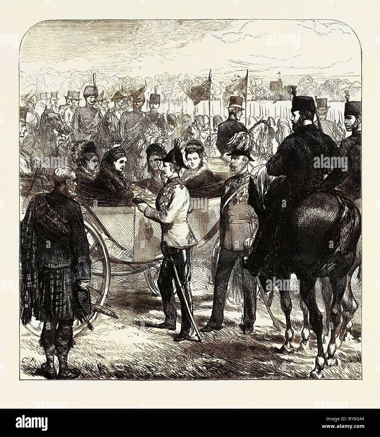 Review at Windsor: The Queen Presenting the Cross of St. Michael and St. George to Sir Garnet Wolseley 1874 Stock Photo