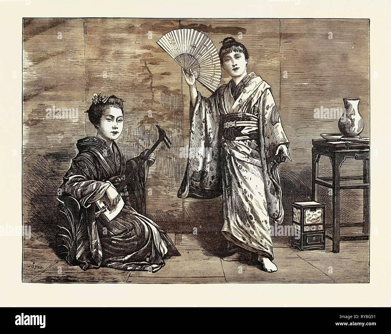 Japanese Dancing Girl Practising 1874 Stock Photo