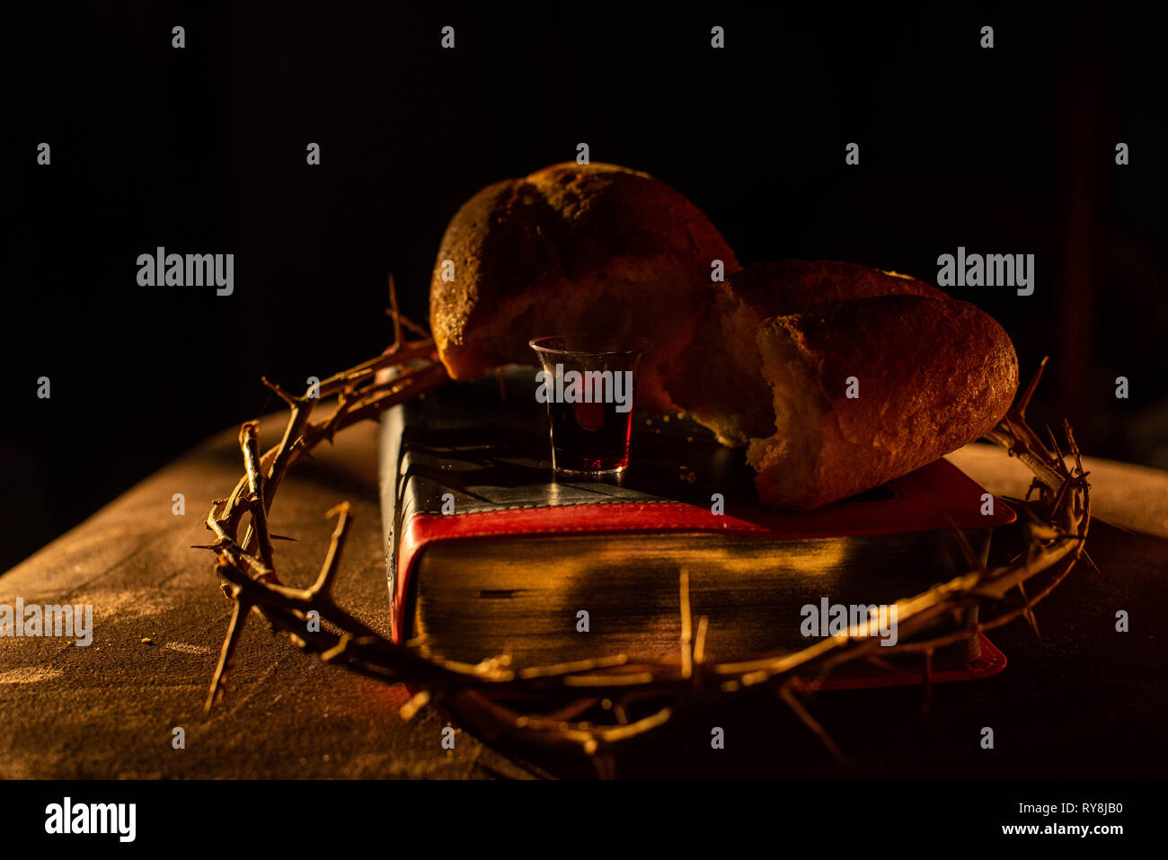 Communion cups and bread represent the last supper of Jesus, a symbolic