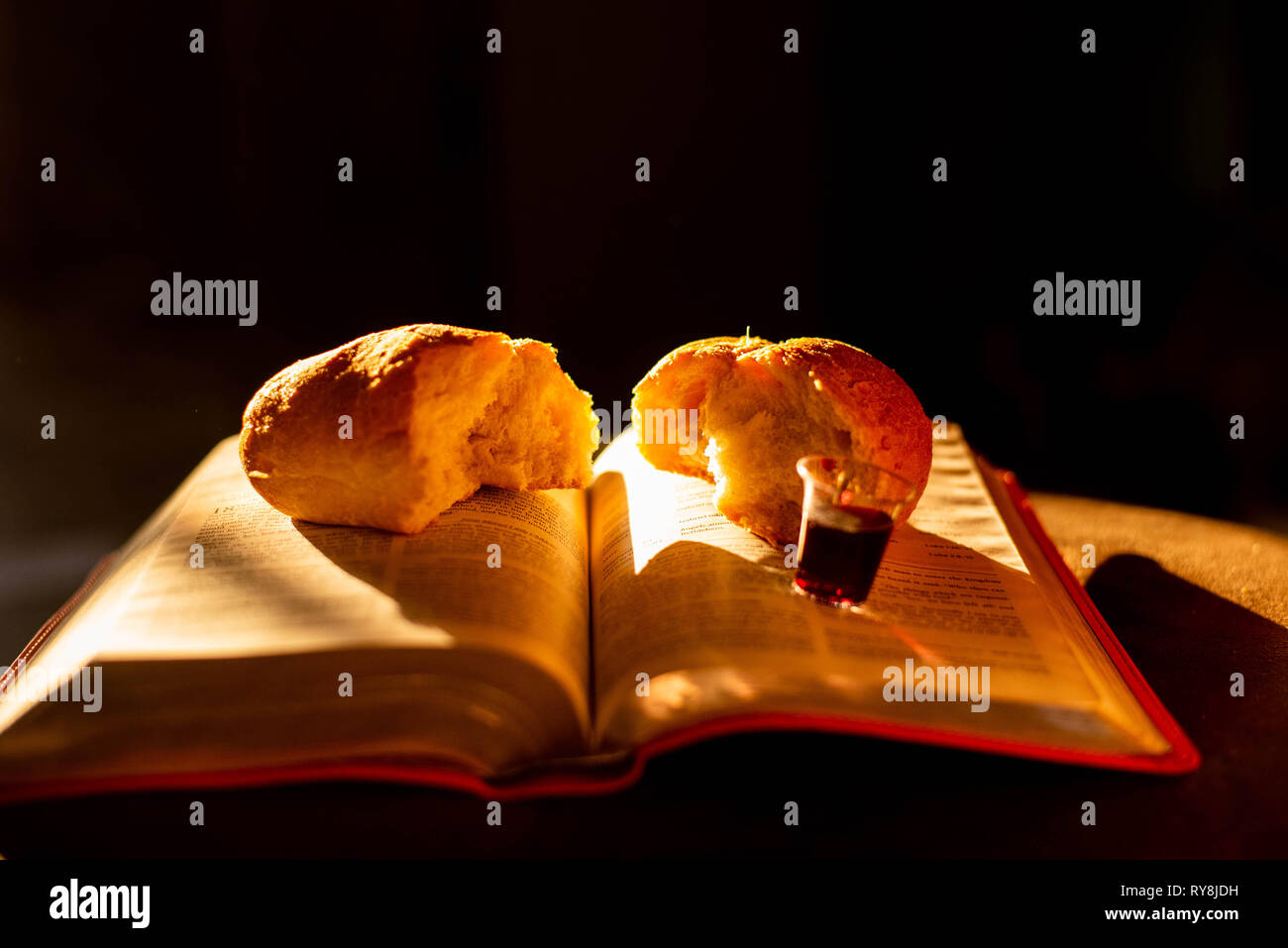 Communion cups and bread represent the last supper of Jesus, a symbolic