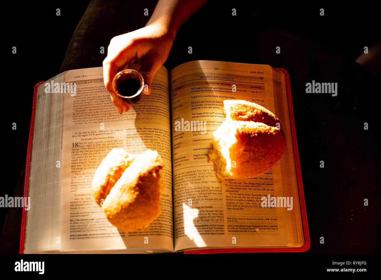 Communion cups and bread represent the last supper of Jesus, a symbolic