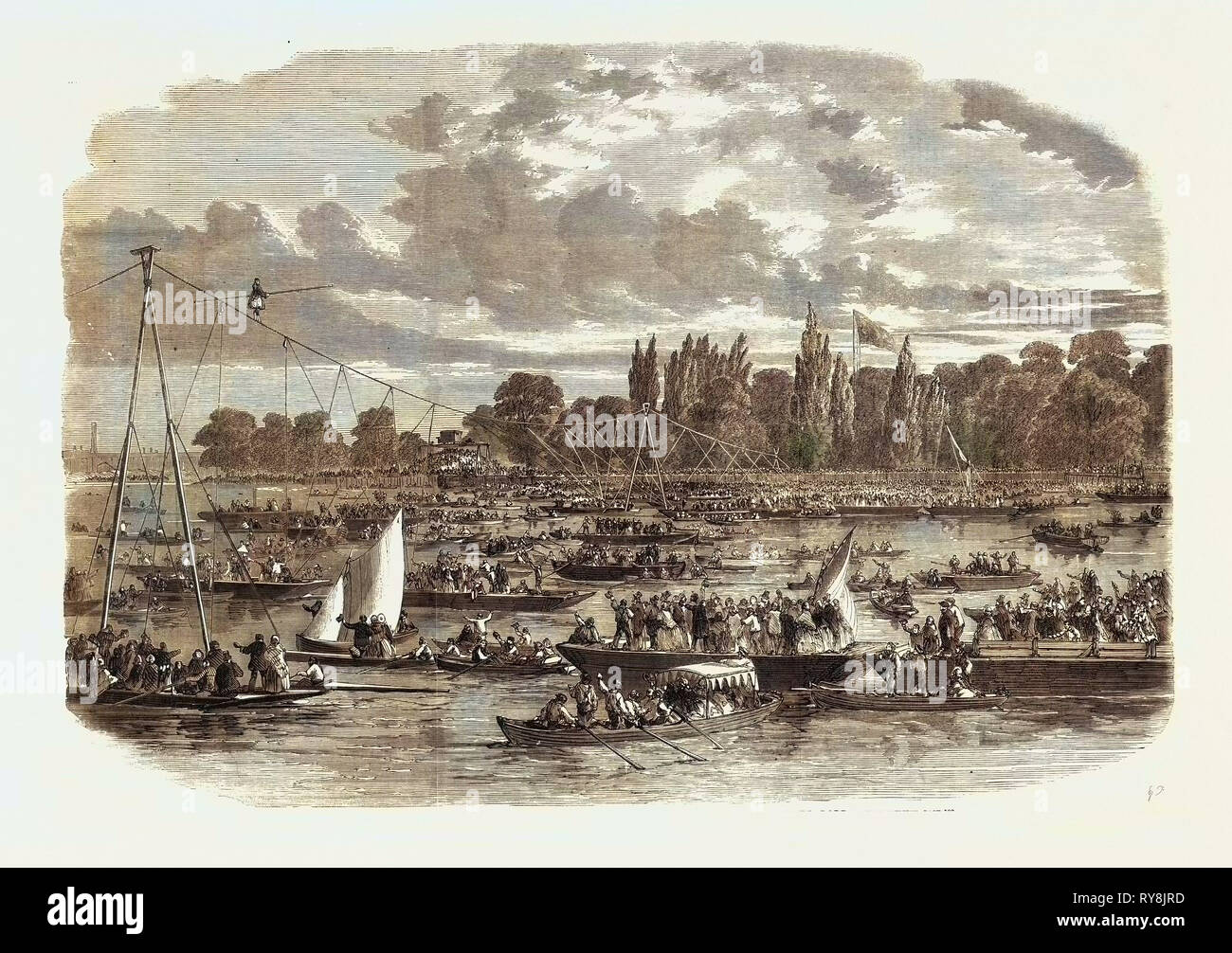 The Female Londin Crossing the Thames from Battersea to Cremorne on a Tight Rope Stock Photo