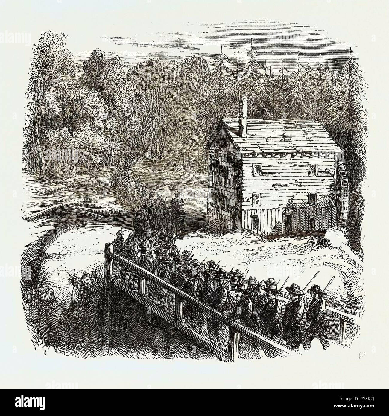 The Civil War in America: Franklin's Brigade Passing Arlington Mill on Its Way to Occupy Munson's Hill October 26 1861 Stock Photo