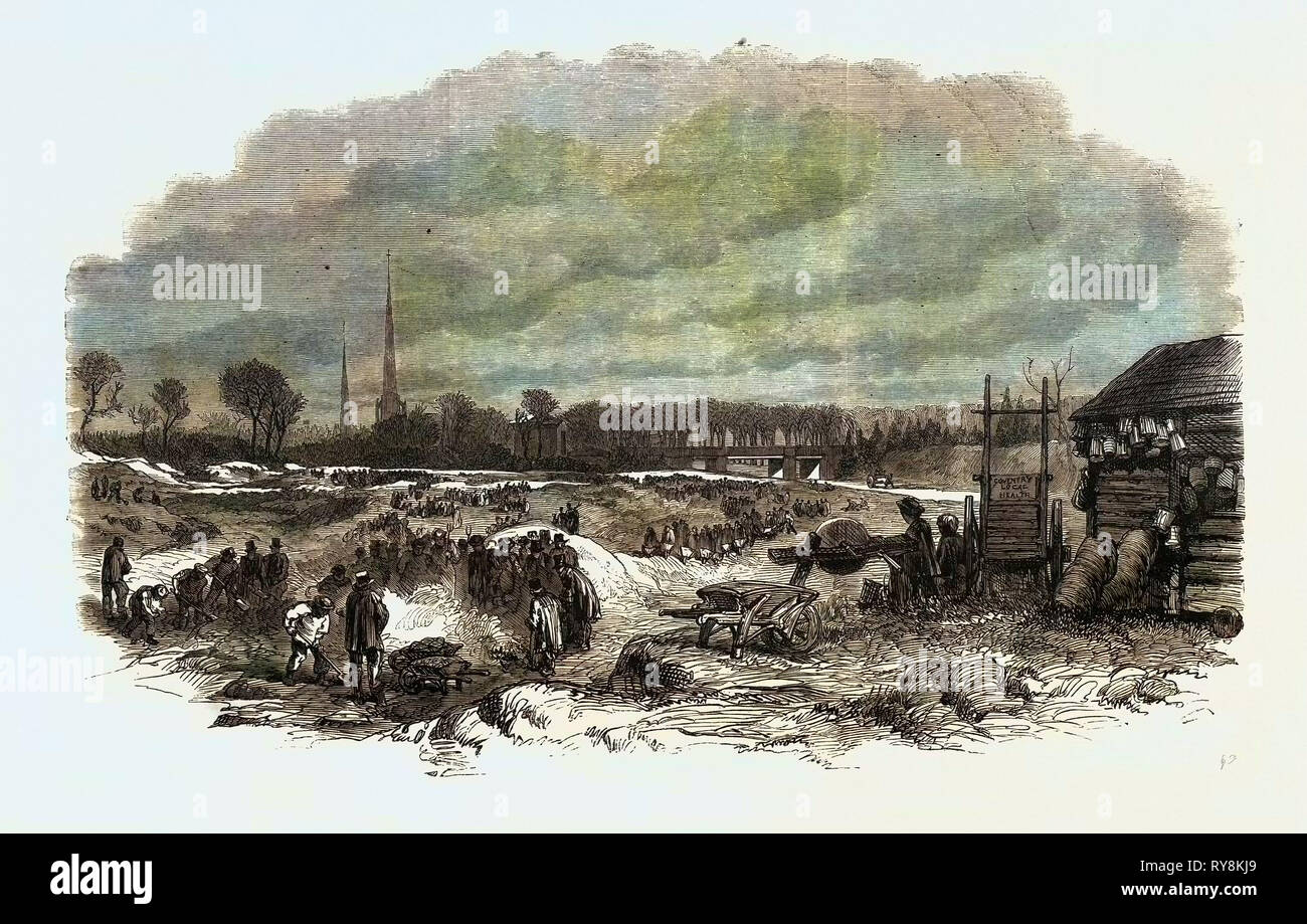 The Distress at Coventry Weavers Employed in Levelling Witley Common and Burning the Gorse 1861 Stock Photo