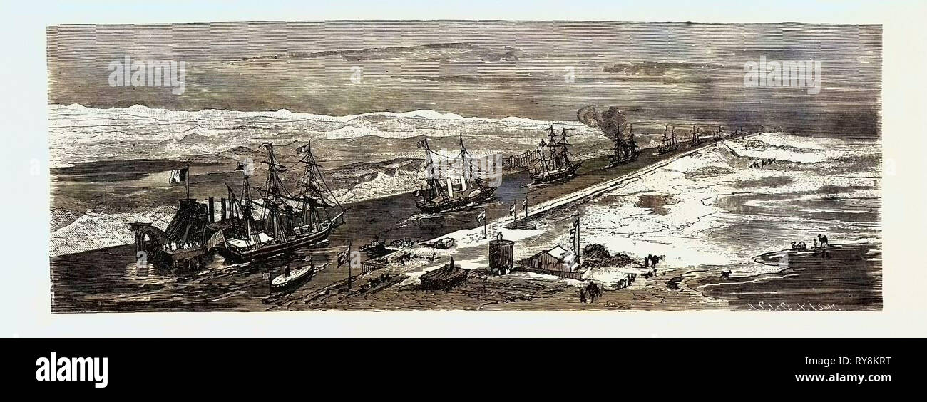 VIEW ON THE SUEZ CANAL, Egypt, engraving 1879 Stock Photo - Alamy