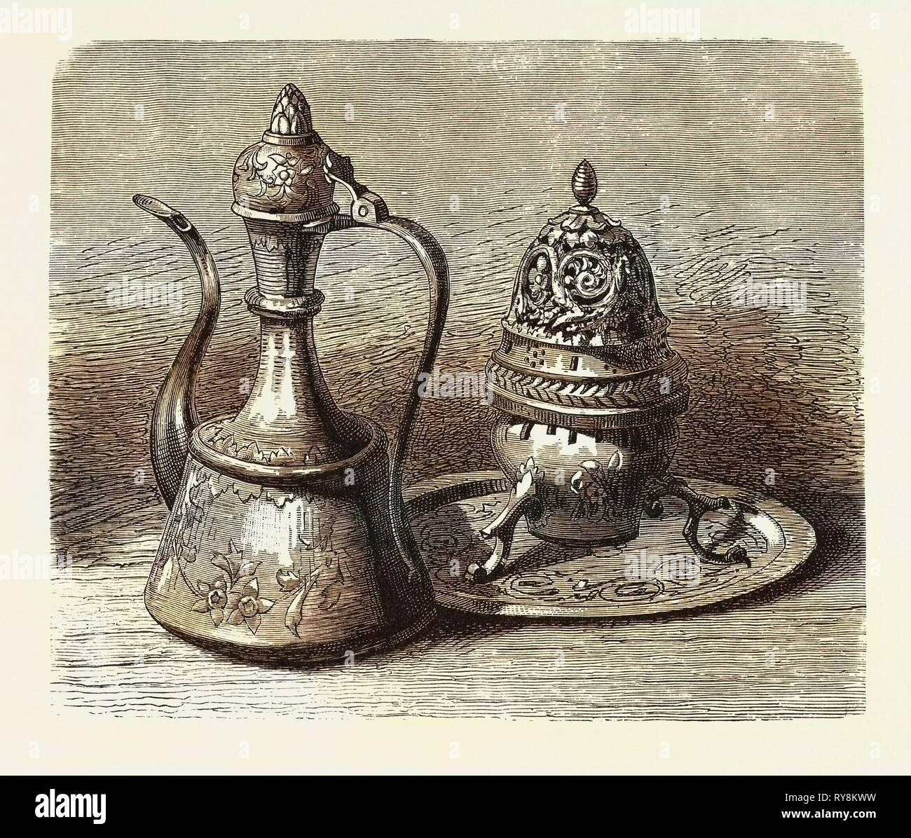 ARAB METAL UTENSILS. Egypt, engraving 1879 Stock Photo - Alamy