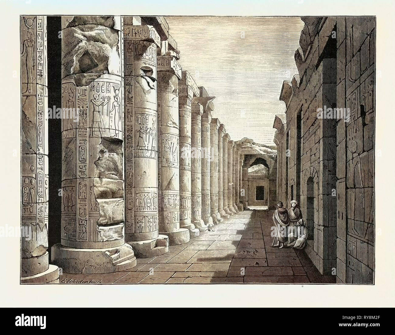 GREAT HALL OF ABYDOS. Egypt, engraving 1879 Stock Photo