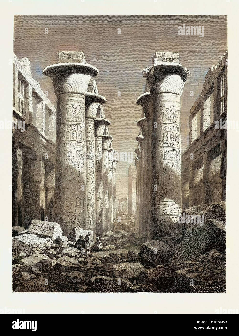 THE GREAT HALL OF PILLARS AT KARNAK. Egypt, engraving 1879 Stock Photo