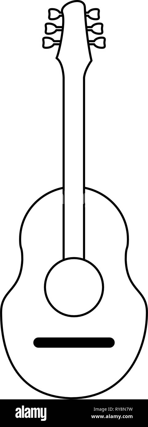 music acoustic guitar instrument in black and white Stock Vector Image ...